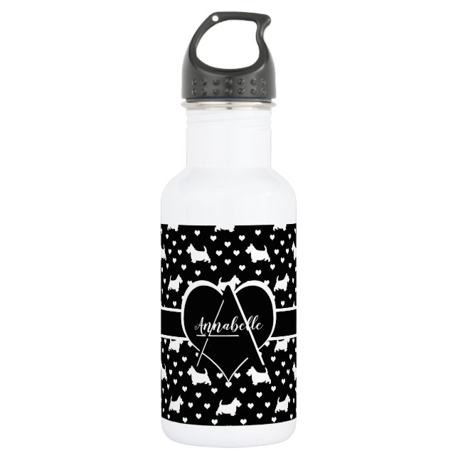 White Scottish Terriers (Scottie Dogs) - Black 532 Ml Water Bottle (Front)