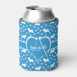 White Scottish Terriers (Scottie Dogs) Blue Can Cooler