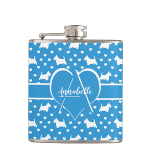 White Scottish Terriers (Scottie Dogs) Blue Hip Flask