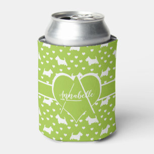 White Scottish Terriers (Scottie Dogs) Lime Green Can Cooler