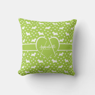 White Scottish Terriers (Scottie Dogs) Lime Green Cushion