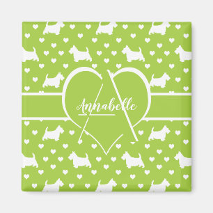 White Scottish Terriers (Scottie Dogs) Lime Green Magnet