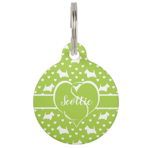 White Scottish Terriers (Scottie Dogs) Lime Green Pet Tag