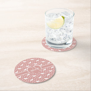 White Scottish Terriers (Scottie Dogs) - Pink Round Paper Coaster