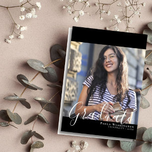 White Script   Black Frame   Two Photo Graduation  Announcement