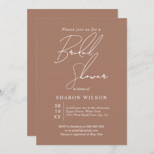 White script calligraphy mocha brown Bridal shower Invitation