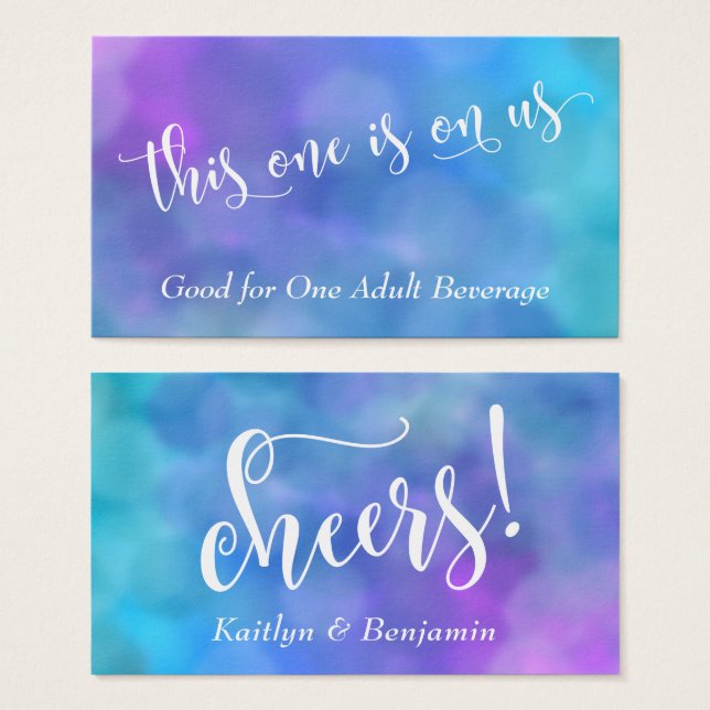 White Script Colourful Pastel Bokeh Drink Tickets  (Front & Back)