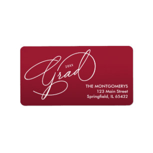 White Script Crimson Red Graduation Return Address Label