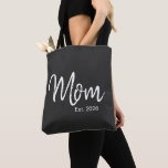 White Script Established Mom Tote Bag<br><div class="desc">Custom Date Established Mom White Script font design. Switch out the date and switch "mom" for how you call your mum or mama.</div>
