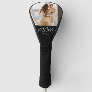 White Script Established Mum Black Customisable  Golf Head Cover