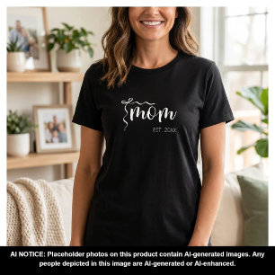 White Script Established Mum Bow Cute T-Shirt
