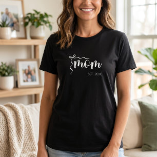 White Script Established Mum Bow Cute  T-Shirt