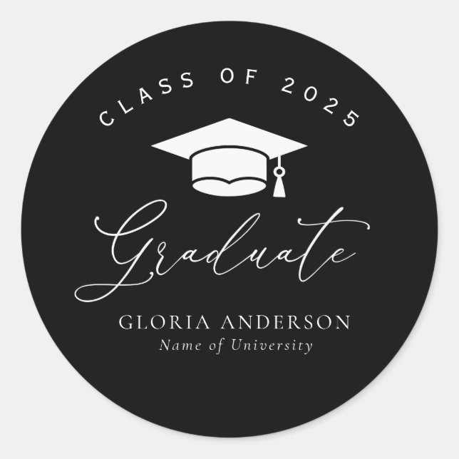 white script graduation classic round sticker (Front)