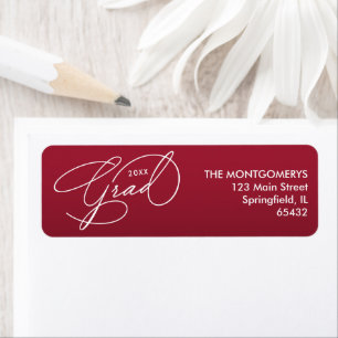 White Script Graduation Crimson Red Return Address Label