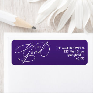 White Script Graduation Purple Return Address Label