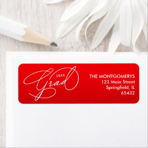 White Script Graduation Red Return Address Label