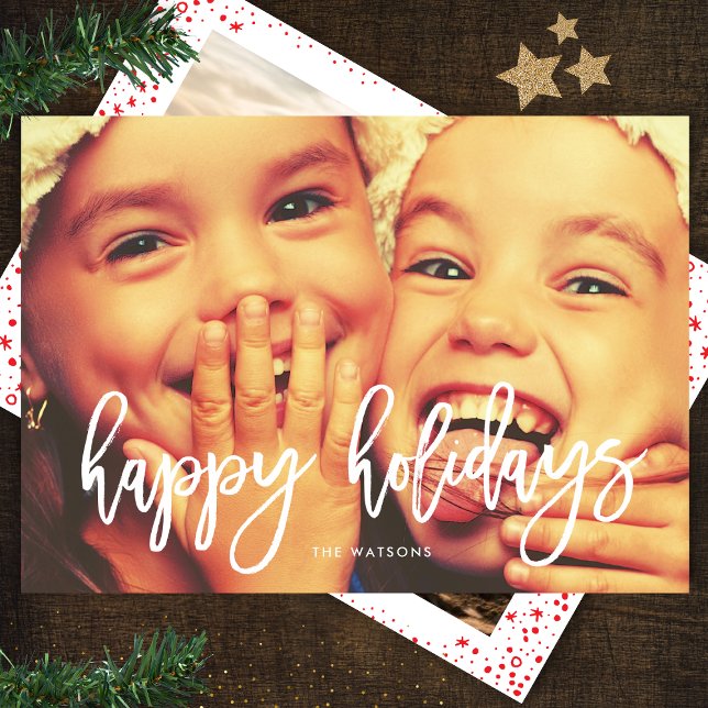 White Script Happy Holidays Christmas Photo Card (Creator Uploaded)