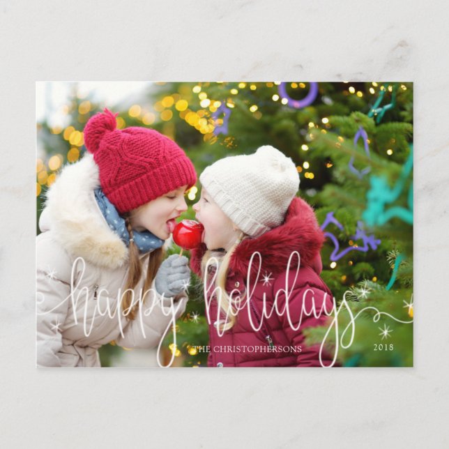 White Script HAPPY HOLIDAYS Photo Overlay Postcard (Front)