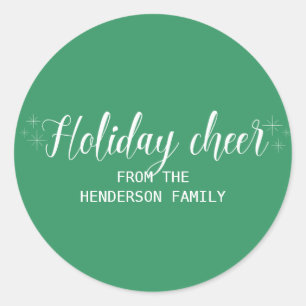 White Script Holiday Cheer Classic Round Sticker