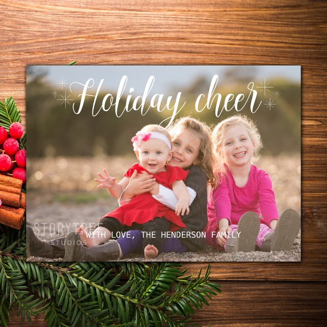 White Script Holiday Cheer Photo Flat Card (White Script Holiday Cheer Photo Card)