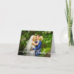 White Script Love and Thanks Wedding Photo Note Card