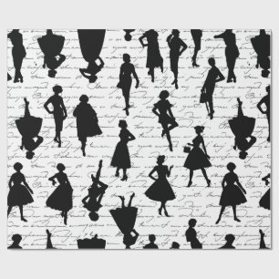 white script mid century 1950s vintage silhouette wrapping paper