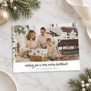 White Script Minimalist Christmas Photo Horizontal Holiday Card