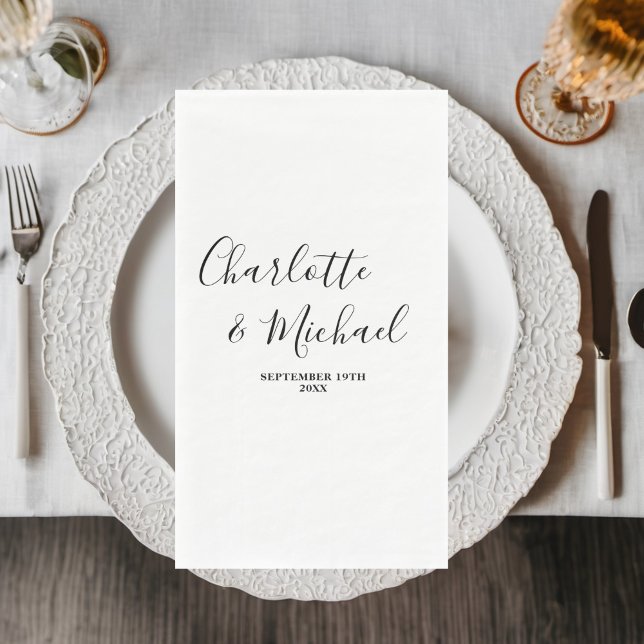 White Script Minimalist Wedding Napkin (Creator Uploaded)