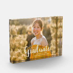 White Script Modern Graduate Graduation Photo Block