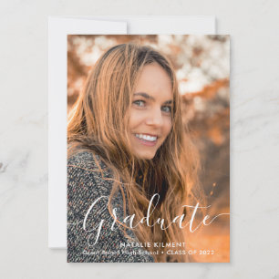 White Script Modern Graduate Photo Graduation Announcement