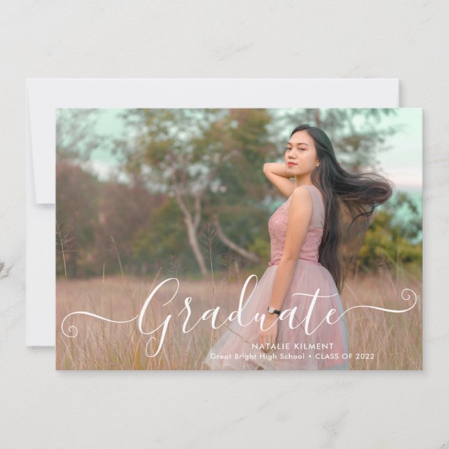 White Script Modern Graduate Photo Graduation Invitation (Front)