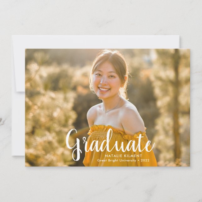 White Script Modern Graduate Photo Graduation Invitation (Front)