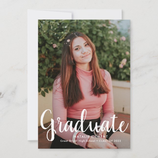 White Script Modern Graduate Photo Graduation Invitation (Front)