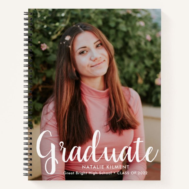 White Script Modern Graduate Photo Graduation Notebook (Front)