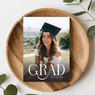White Script Modern Graduate Photo Graduation Postcard