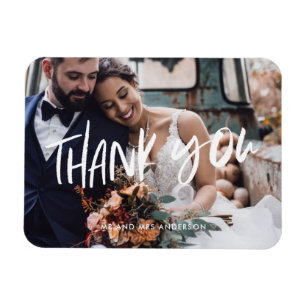 White Script Modern Photo Wedding Thank You Magnet