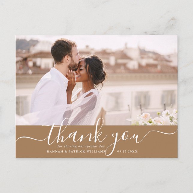 White Script Modern Wedding Thank You Photo Postcard (Front)