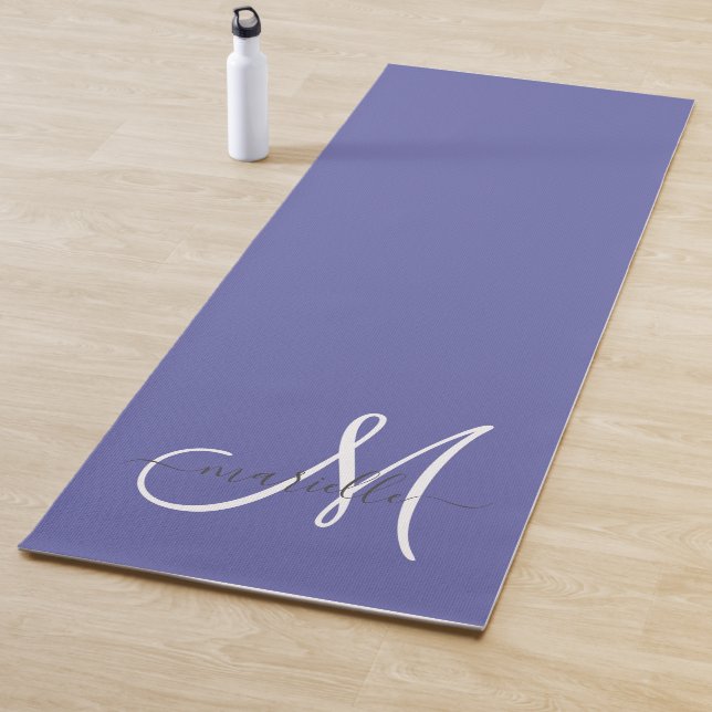 White Script Monogram Periwinkle  Yoga Mat (In Situ)