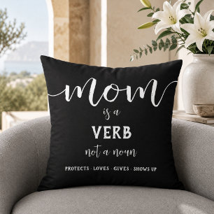 White Script Mum Is a Verb Motherhood Quote Cushion