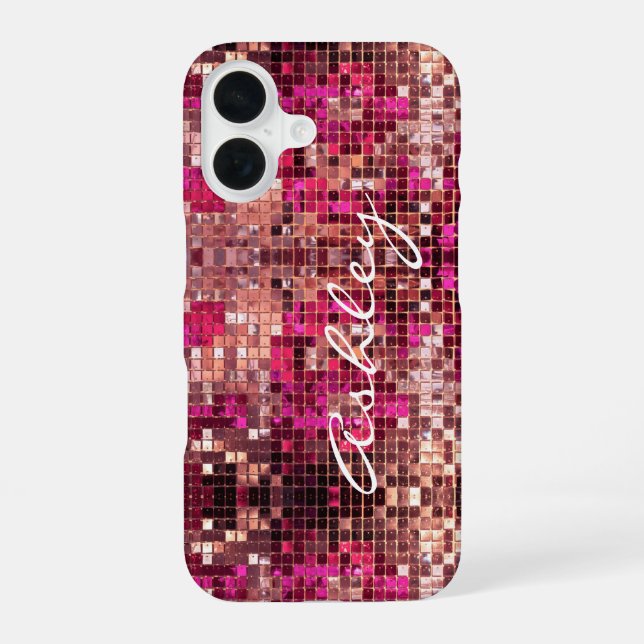 White Script Name on Glitter iPhone 16 Case (Back)