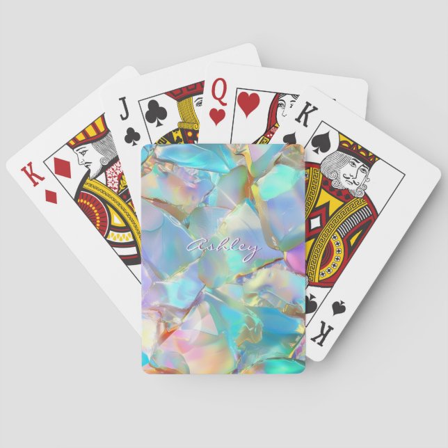 White Script Name on Opal Background Playing Cards (Back)
