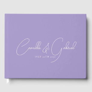 White Script Names Wedding Lavender Guest Book