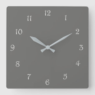 White Script Numbers On Grey wccn Square Wall Clock