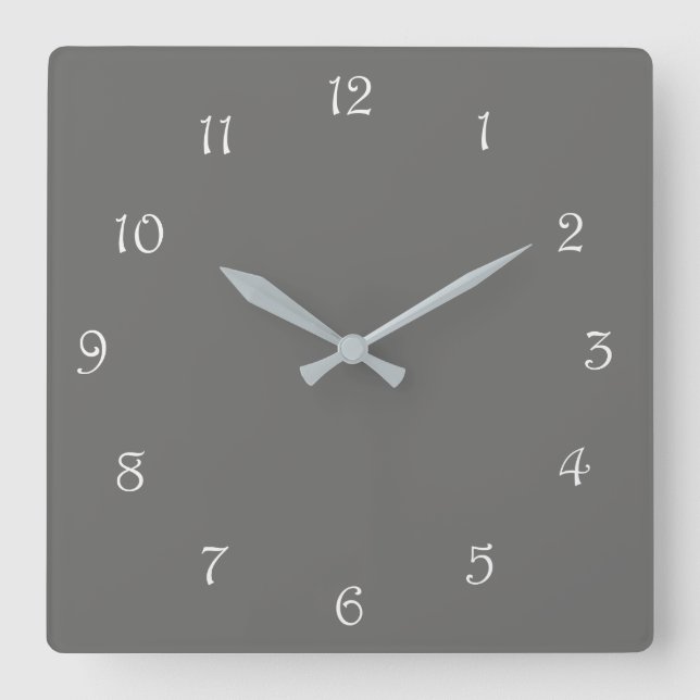 White Script Numbers On Grey wccn Square Wall Clock (Front)