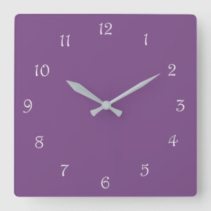 White Script Numbers On Purple wccn Square Wall Clock