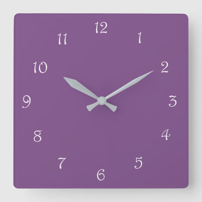 White Script Numbers On Purple wccn Square Wall Clock (Front)