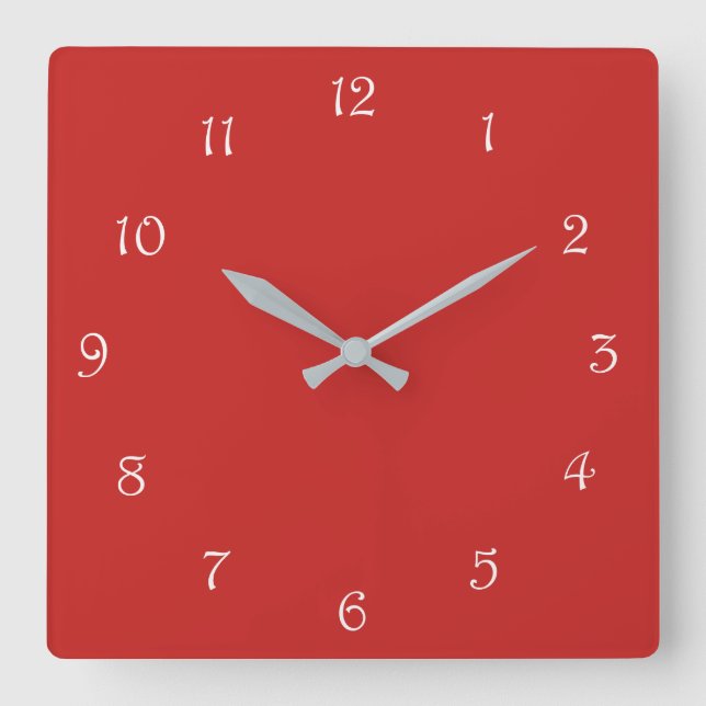 White Script Numbers On Red wccnt Square Wall Clock (Front)
