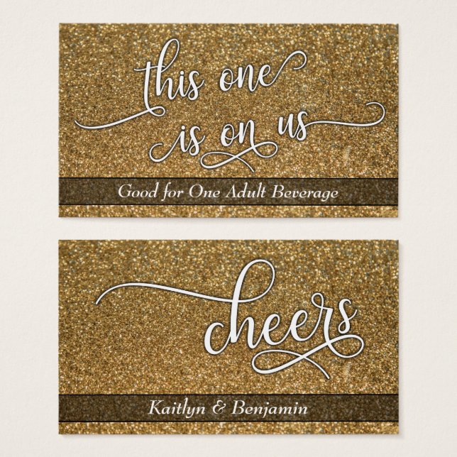 White Script on Gold Faux Glitter, Drink Tickets (Front & Back)
