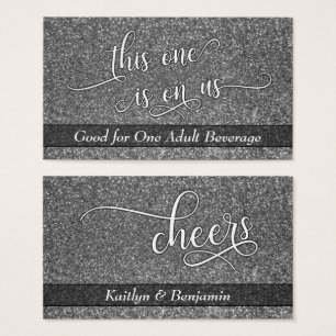 White Script on Silver Faux Glitter, Drink Tickets