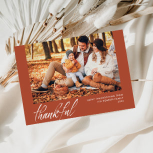 white script orange thanksgiving photo card